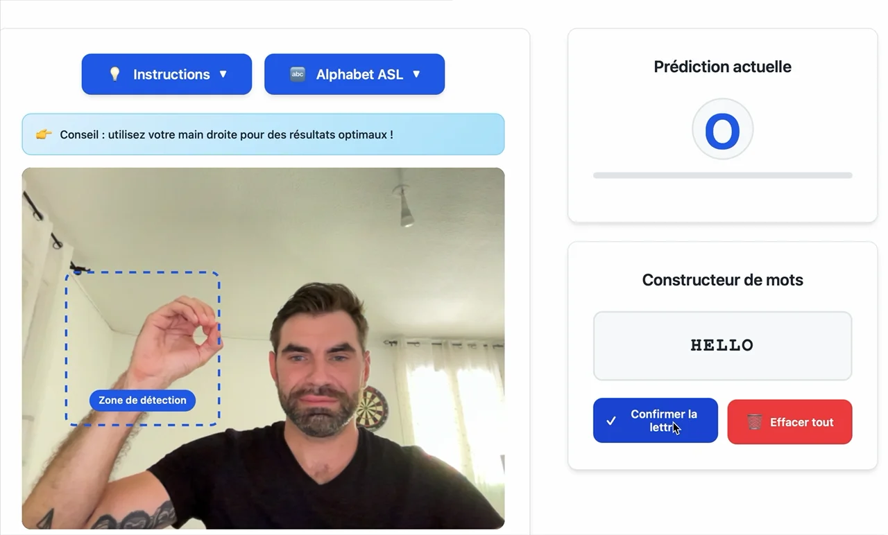 Application IA reconnaissance gestuelle langue des signes - Développement Python par Maxime Martin